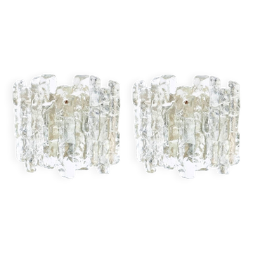 Pair Of Mid Century Ice Glass Wall Lamps From Kalmar Franken, Austria,1960s
