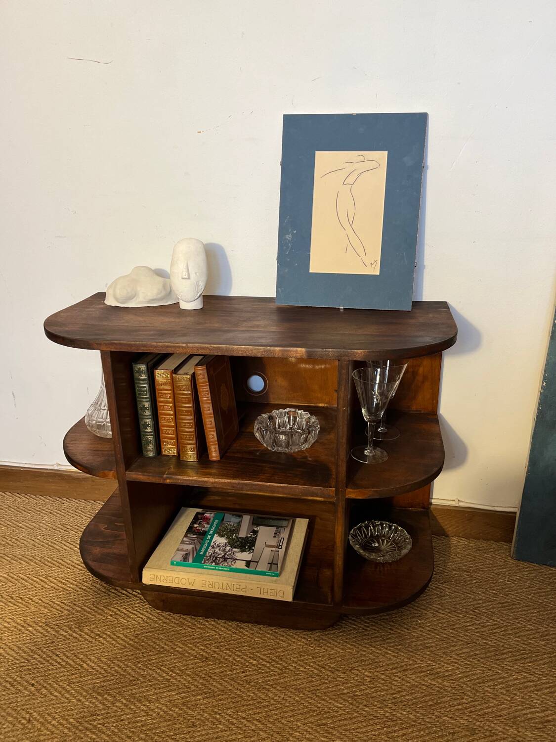 TV cabinet in a row with art deco wooden shelf