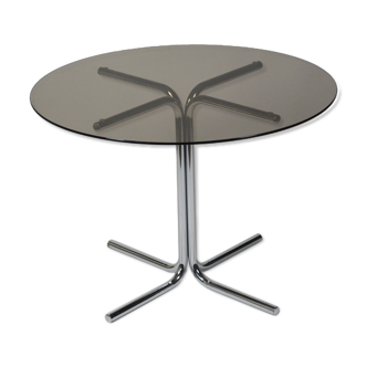 Italian Smoked Glass tubular frame round dining table 1970s