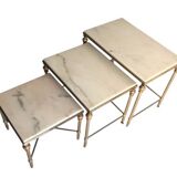 3 brass and marble nesting tables 1950