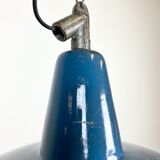 Industrial blue enamel factory lamp with cast iron top, 1960s