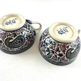 Antique GIEN duo of cups and saucers, Cashmere Bothee decor – French earthenware