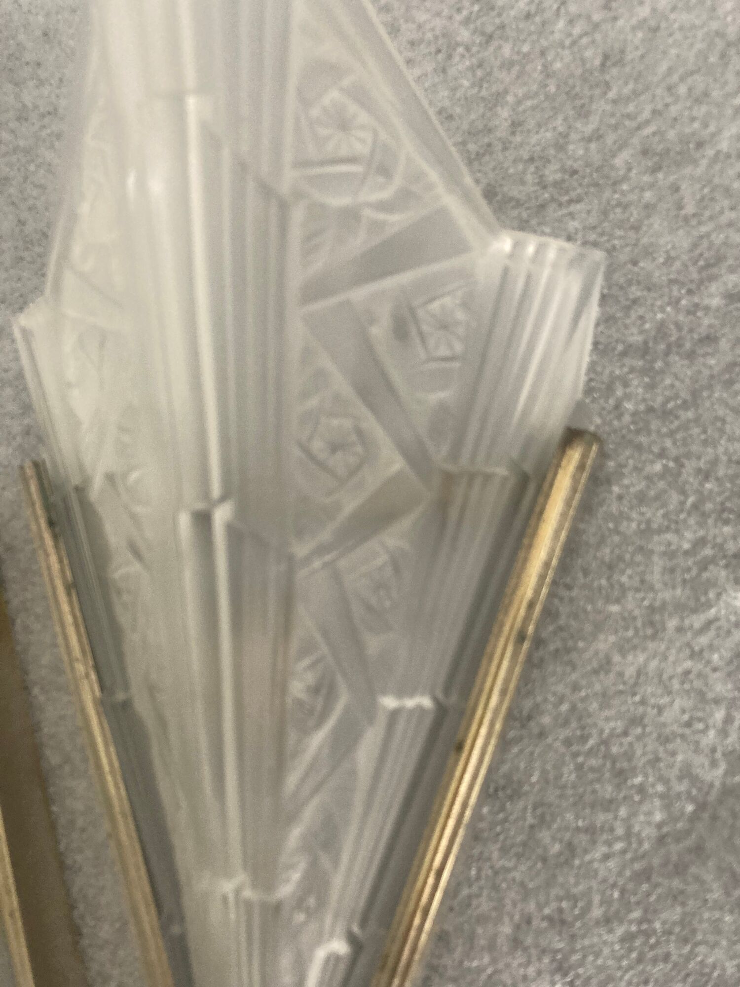 Pair of art deco metal and satin pressed glass sconces
