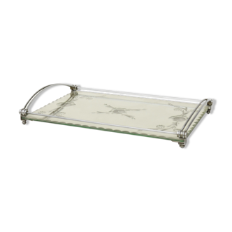 Engraved glass serving tray