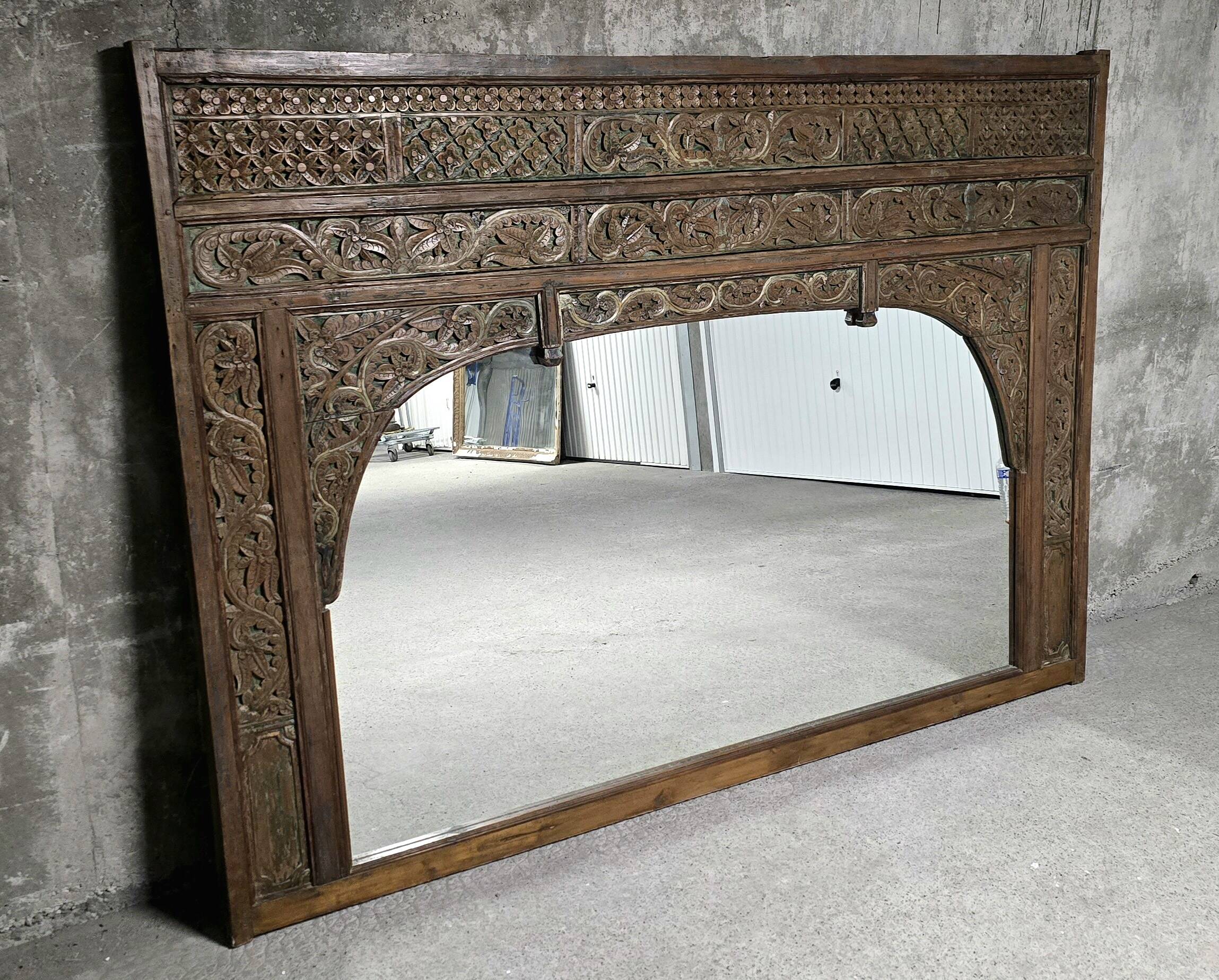 Large mirror - Indian carved wooden headboard