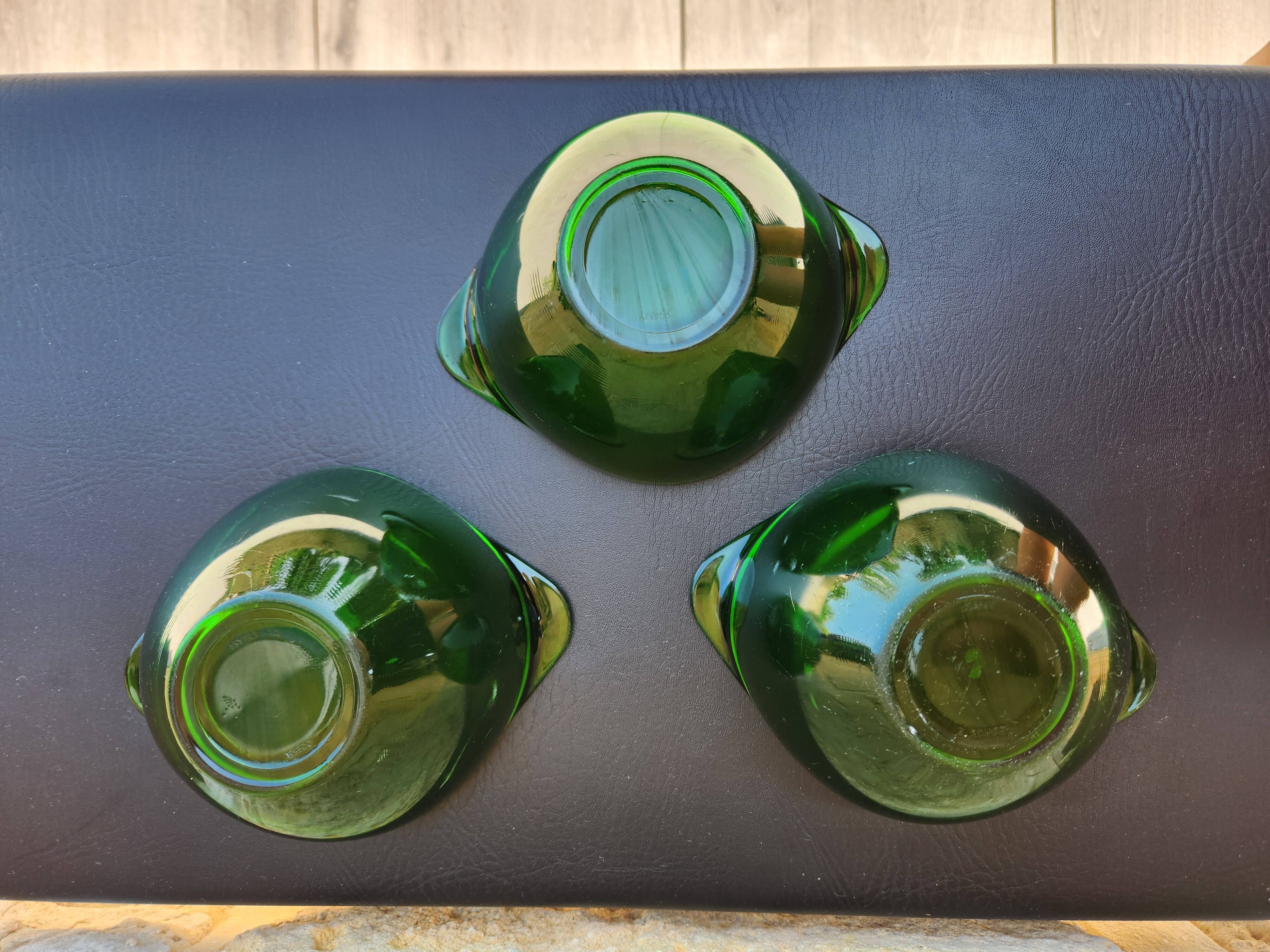 Set of 3 vintage green eared bowls