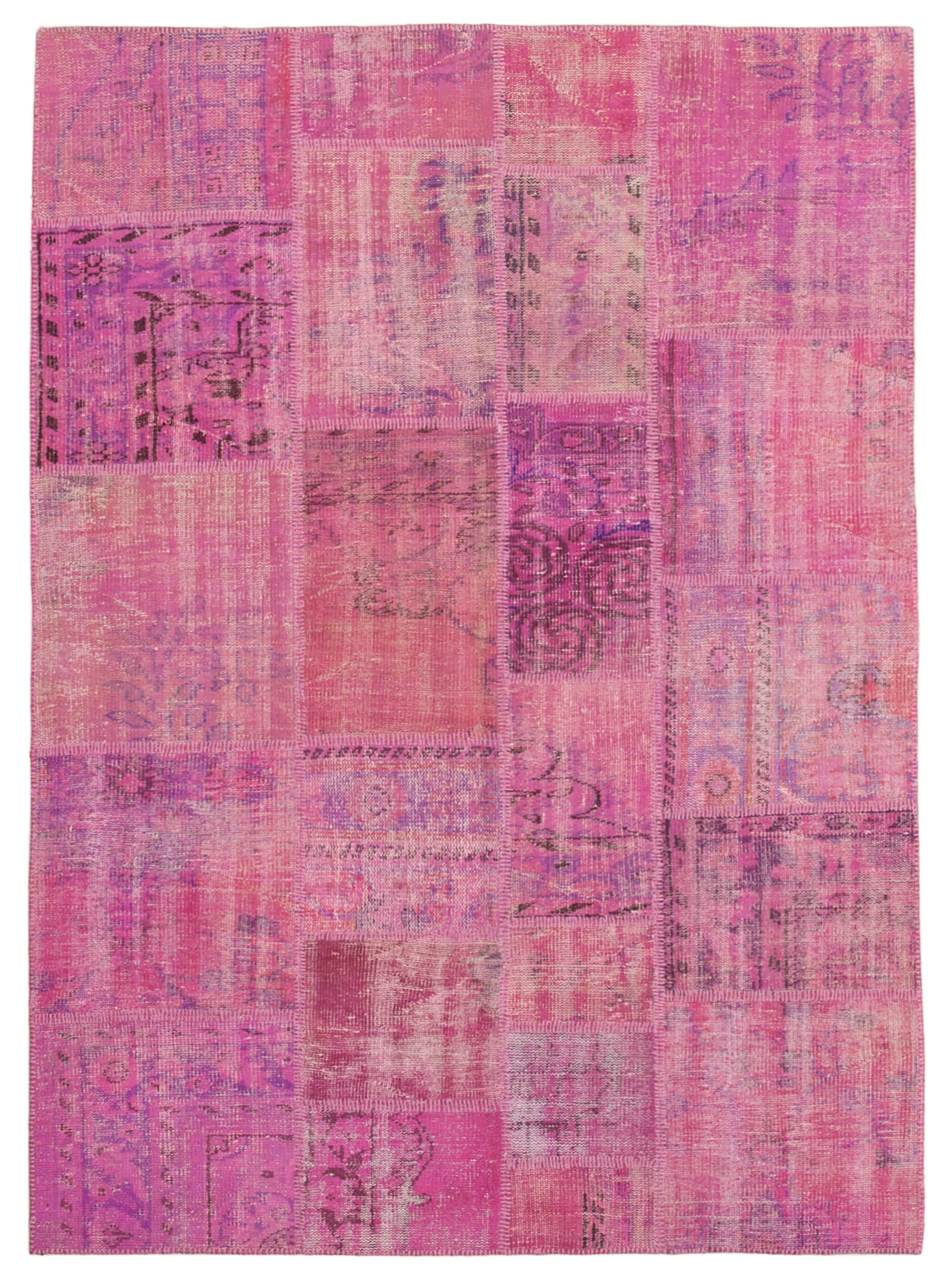 Hand-knotted oriental overdyed 173 cm x 240 cm pink patchwork carpet