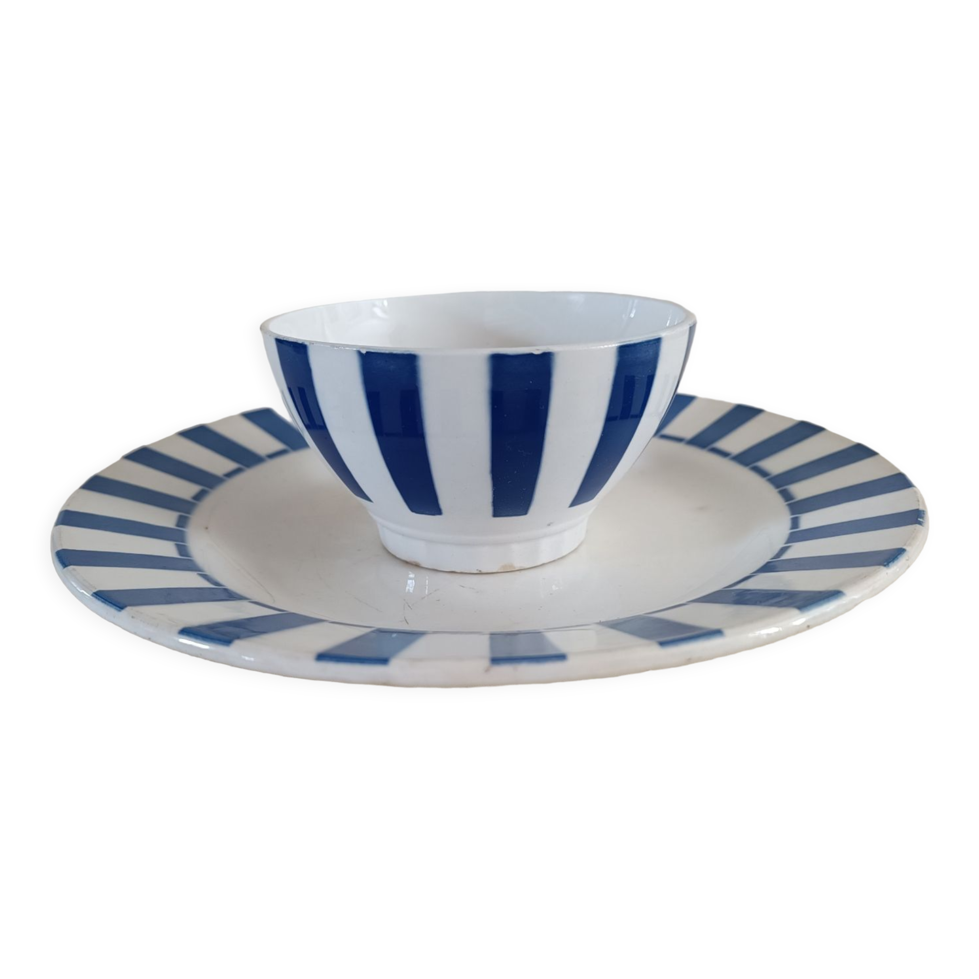 Digoin striped plate and bowl