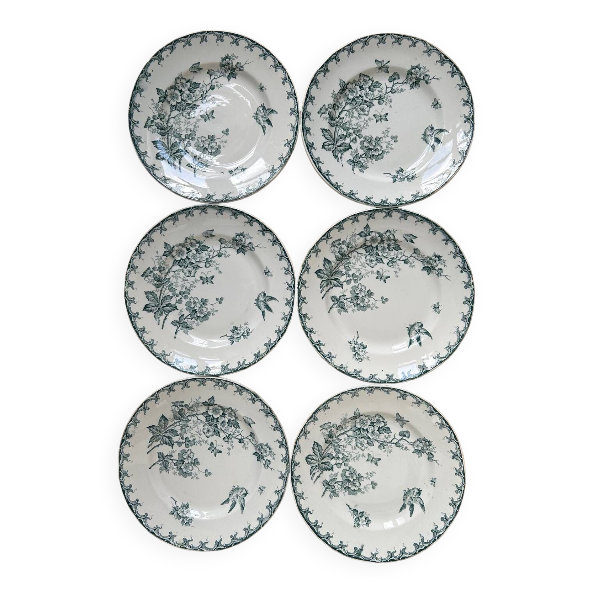 Series of 6 old flat plates “Terre de Fer”