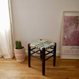 Wooden stool. vintage stool. woven stool