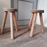 Pair of brutalist stools raw wood