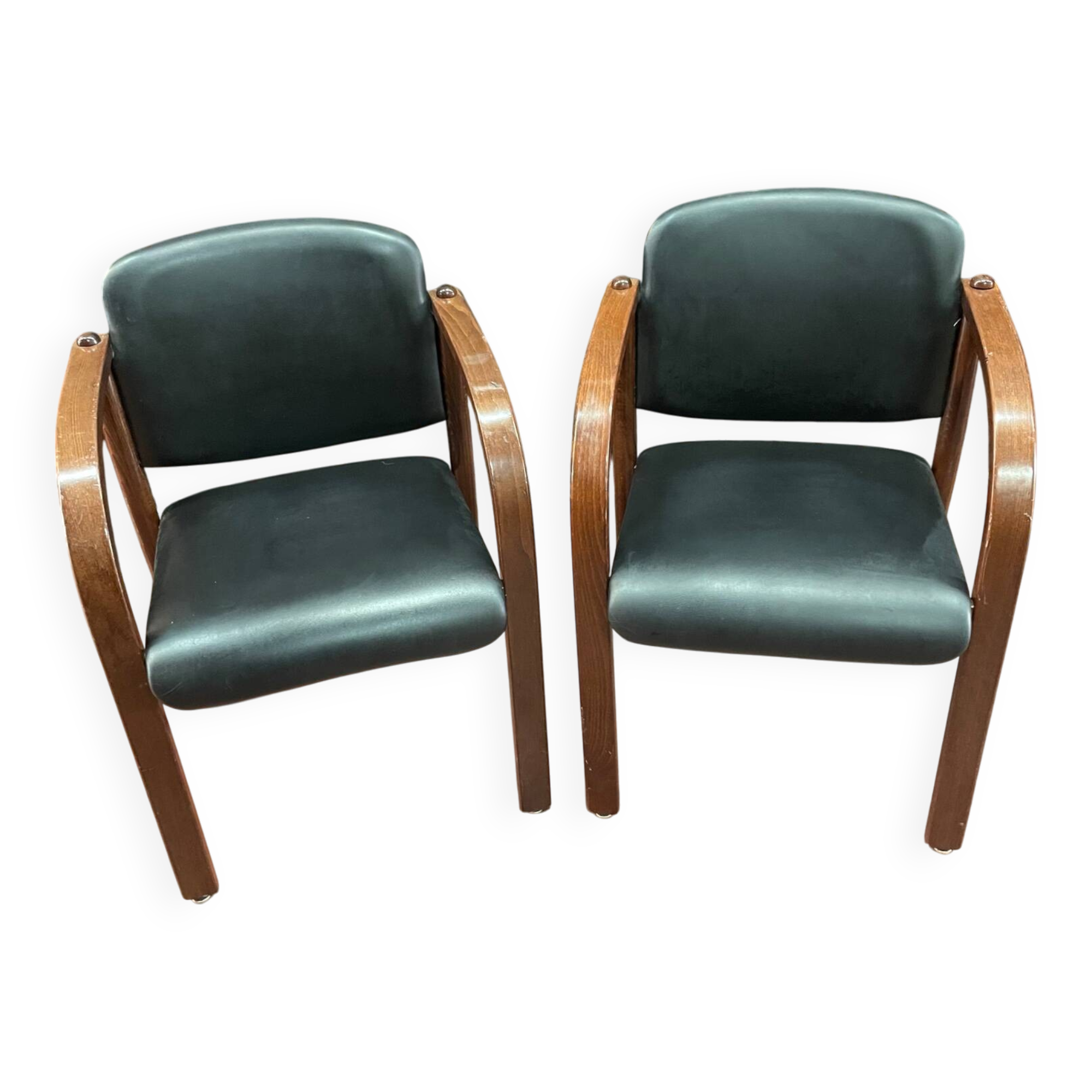 Pair of wooden and leatherette armchairs from the 80s