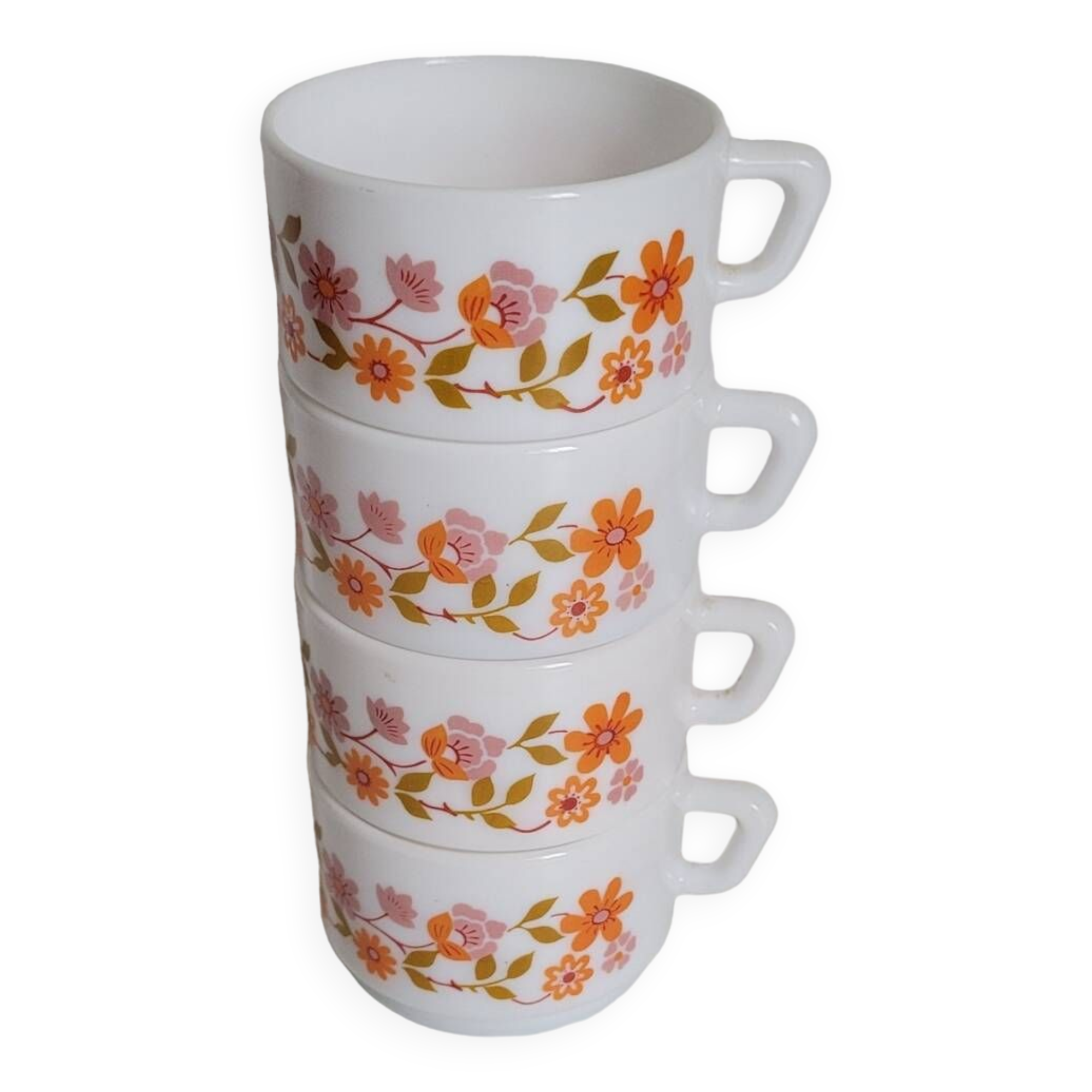 Lot 3 grandes Tasses Arcopal Scania Orange Petites Fleurs cups Flower