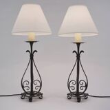 Paire de lampes de table anciennes en fer forgé Arts & Crafts des années 1920, anglaises, recâblées
