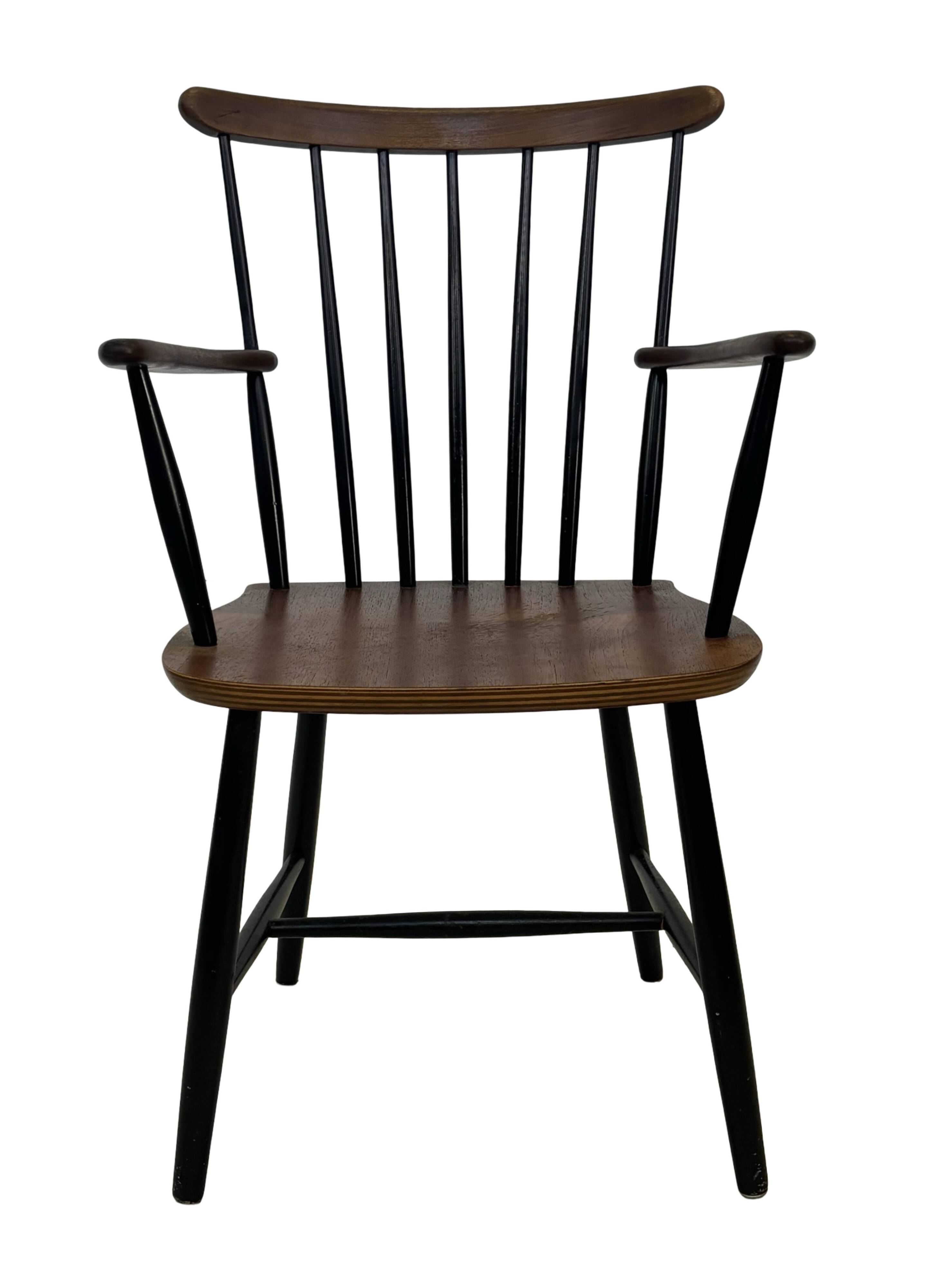Vintage Danish spindle chair from the 1960s, Tapiovaara style armrests