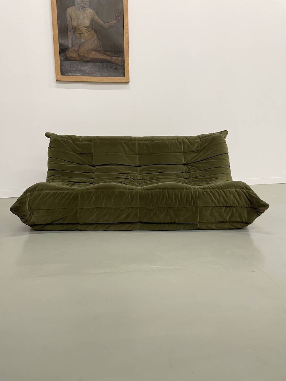 Vintage 2 and 3 seater green velvet togo set