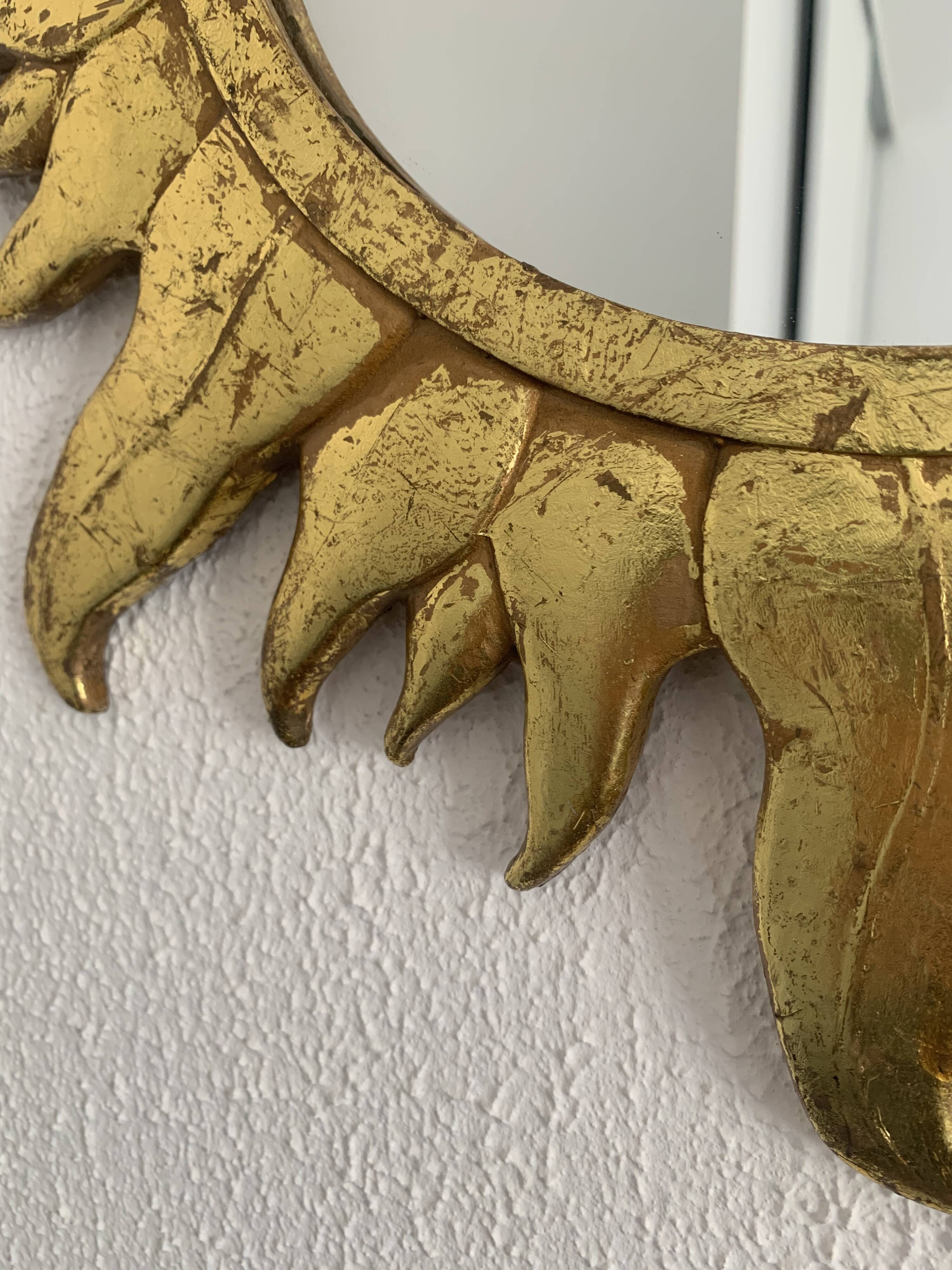 Vintage 1960s sunburst gold resin witch mirror - 49 cm