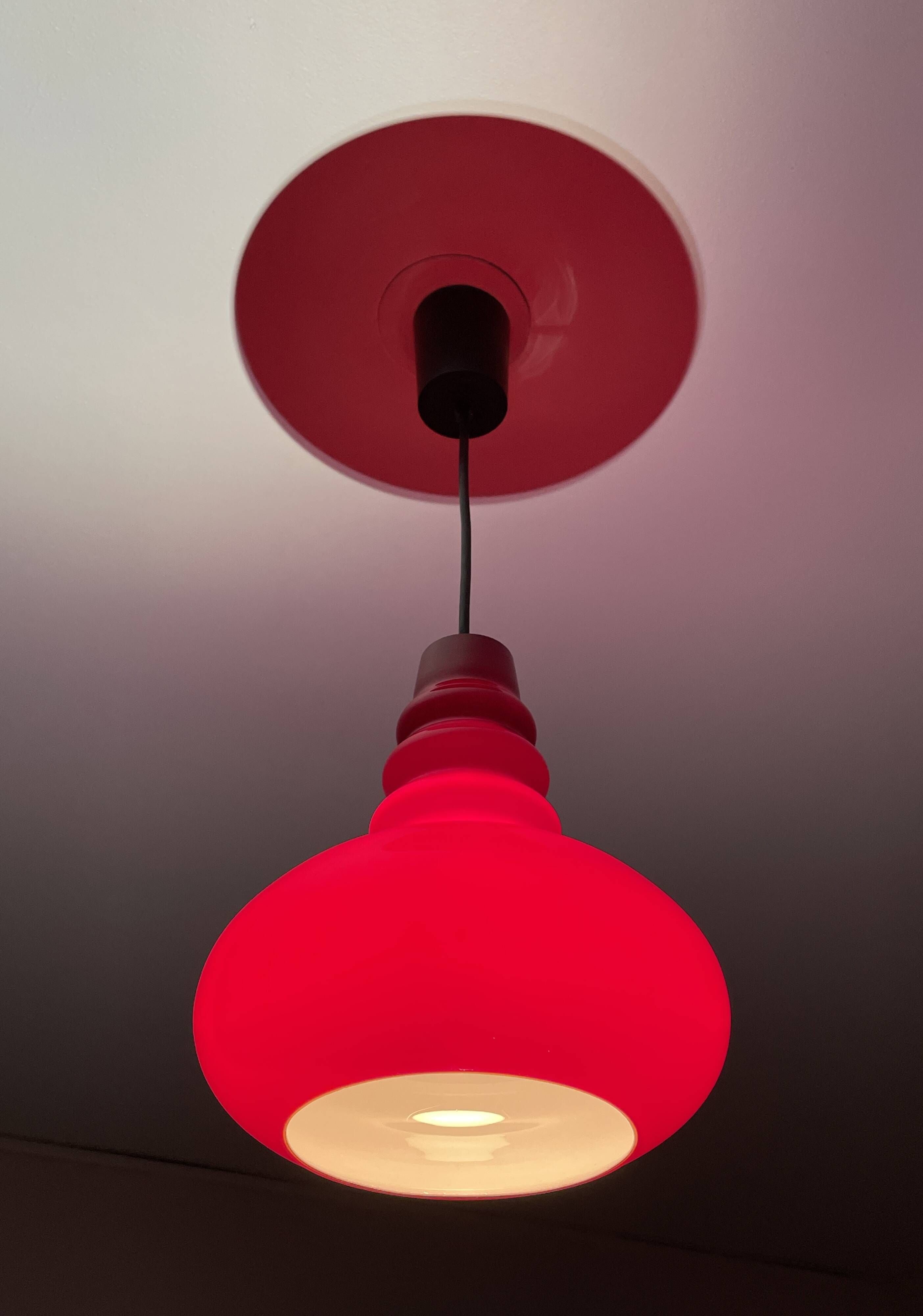 Peill & Putzler red opaline pendant lamp, 1960s and 1970s
