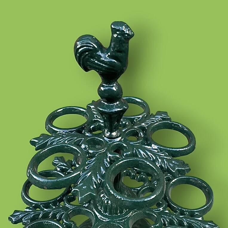Antique egg display - enamelled cast iron rooster