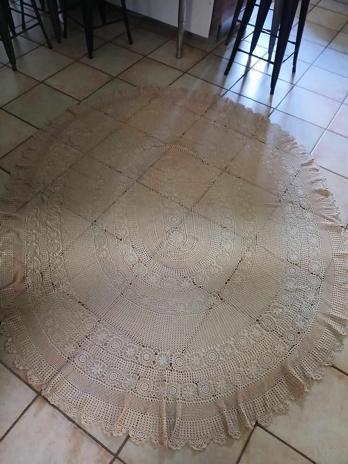 Antique handmade crochet tablecloth