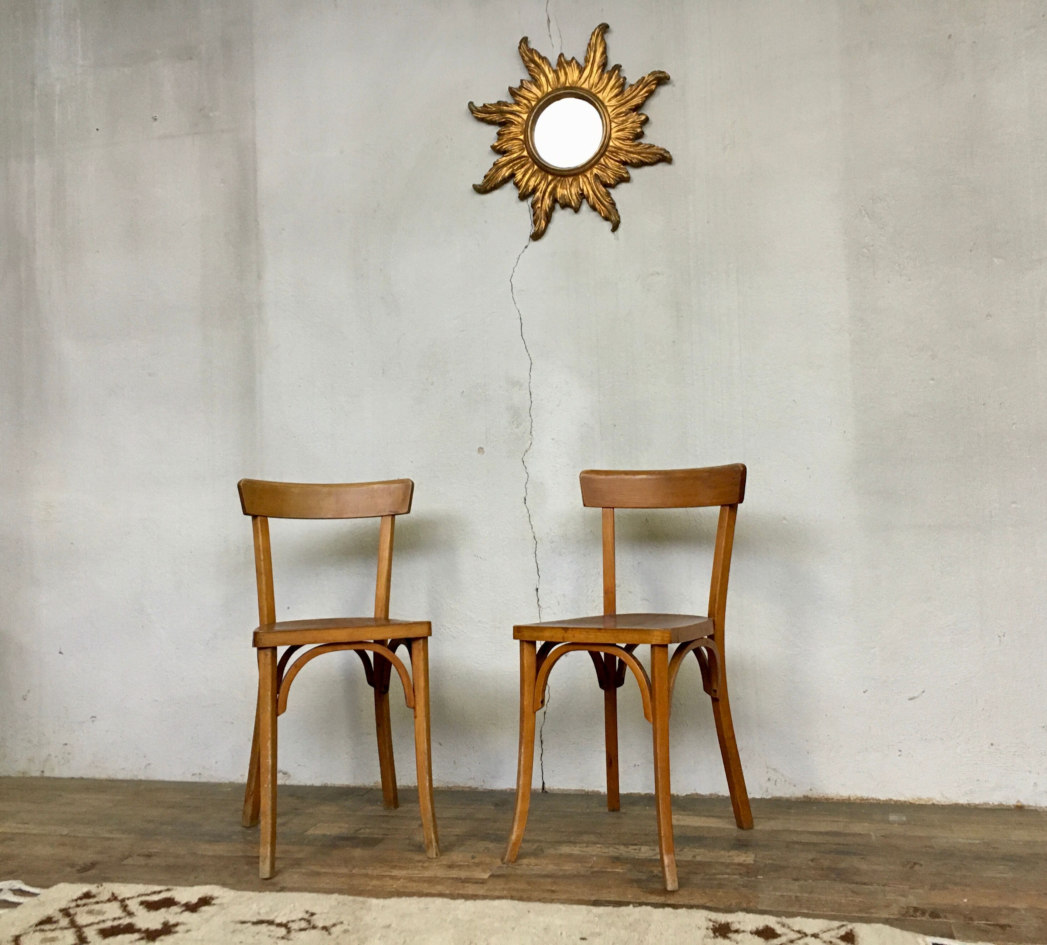 Pair of vintage clear beech baumann chair