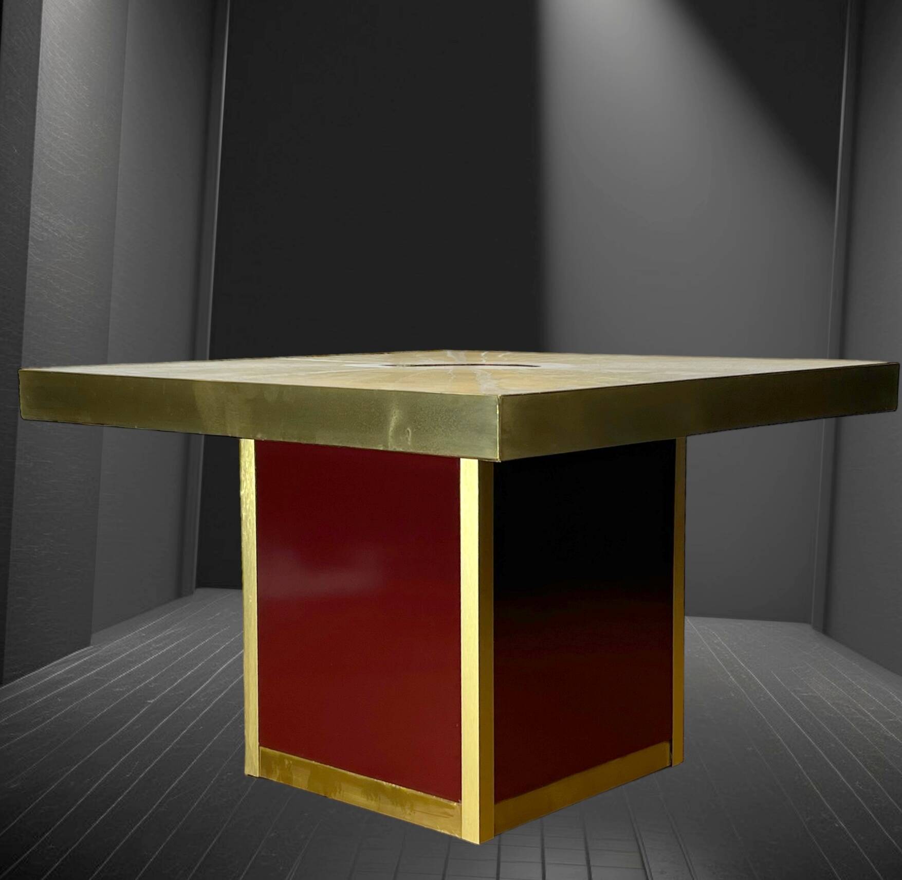 Table basse vintage signé paco rabane des années 70 en laiton gravé et agate