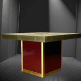 Vintage coffee table by Paco Rabane from the 70s in engraved brass and agate