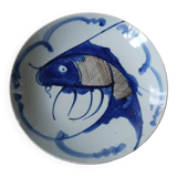 Ancienne Assiette Porcelaine A Poisson Koi Chinoise Signé
