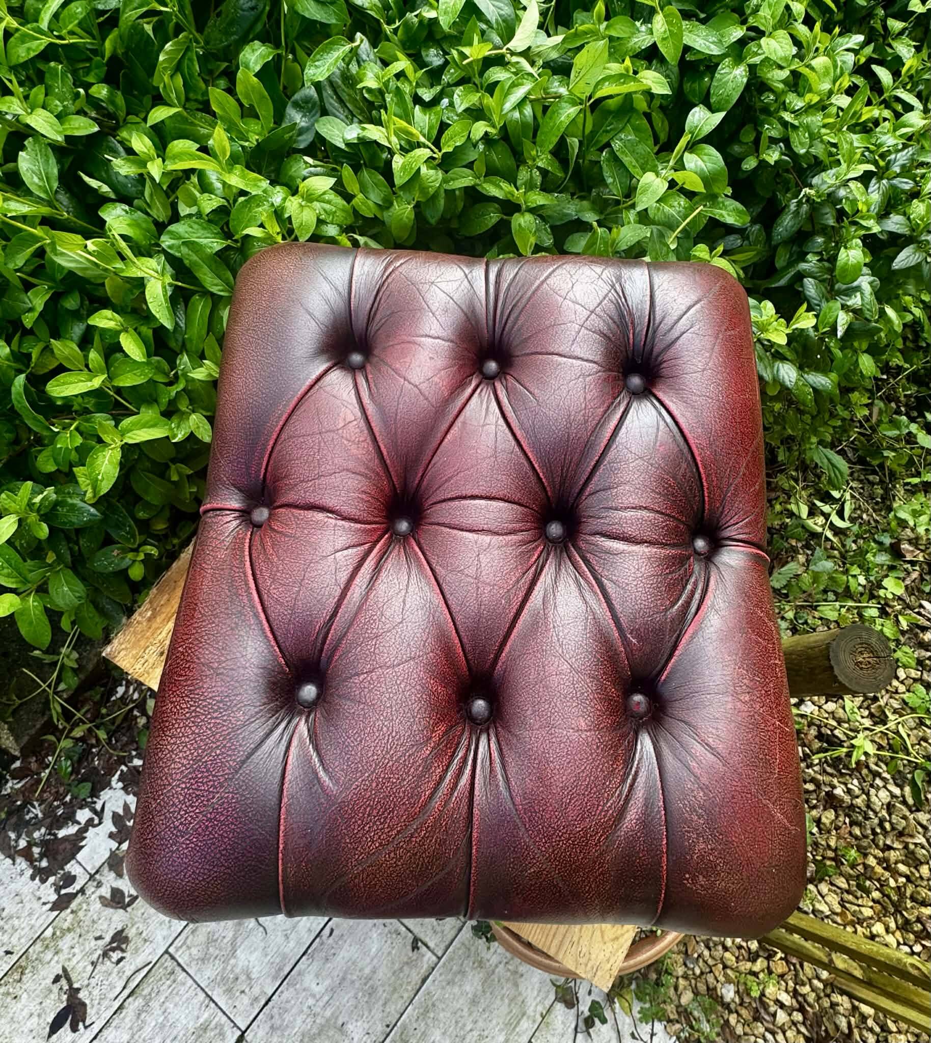 Vintage 1970s Chesterfield red leather footrest