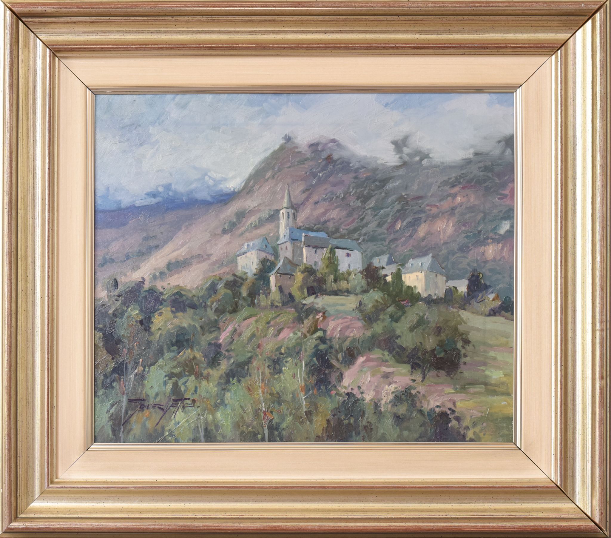 Village post-impressionniste et montagnes, Vicente Gomez Fuste