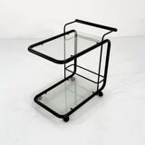 Black postmodern metal and glass serving trolley, 1980