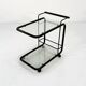 Black postmodern metal and glass serving trolley, 1980