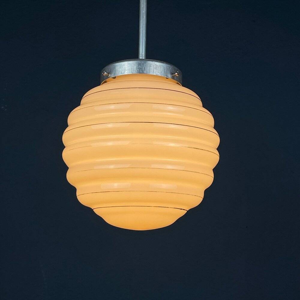 Vintage pink glass pendant lamp, Italy, 1950s