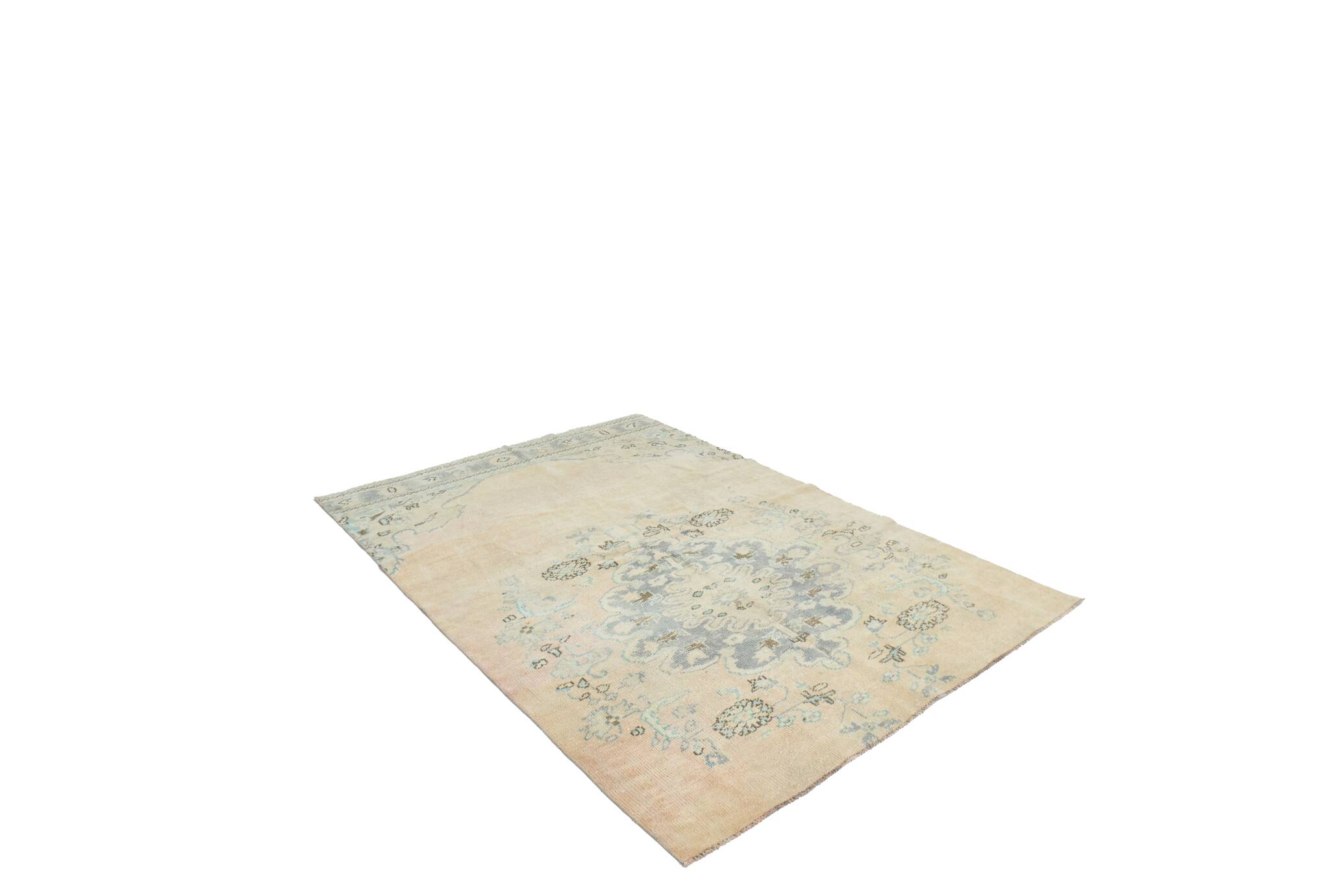 5x7 Peach Teal Green Distressed Turkish Rug, 158x227Cm SK 23057