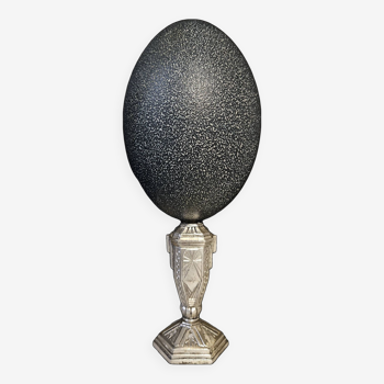 Emu Egg, Art Deco Pewter Base (Early 20th Century) H: 21.5 cm | Collectible Object Curiosity PlaceOddity