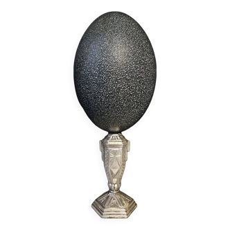 Emu Egg, Art Deco Pewter Base (Early 20th Century) H: 21.5 cm | Collectible Object Curiosity PlaceOddity