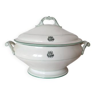 Soupière en porcelaine de Paris de style Empire et monogramme, 1920