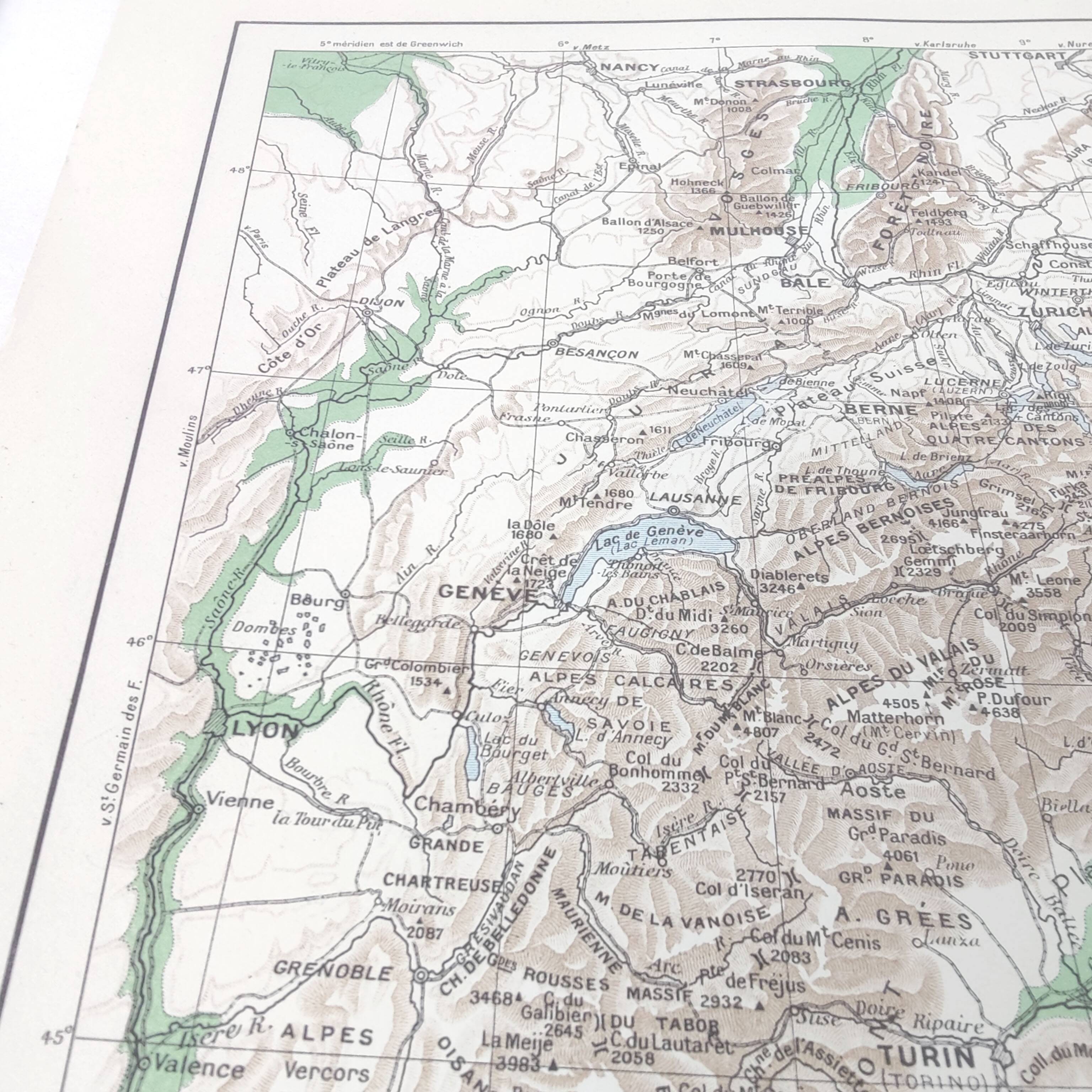 Vintage Europe Alps mountains map from 1950