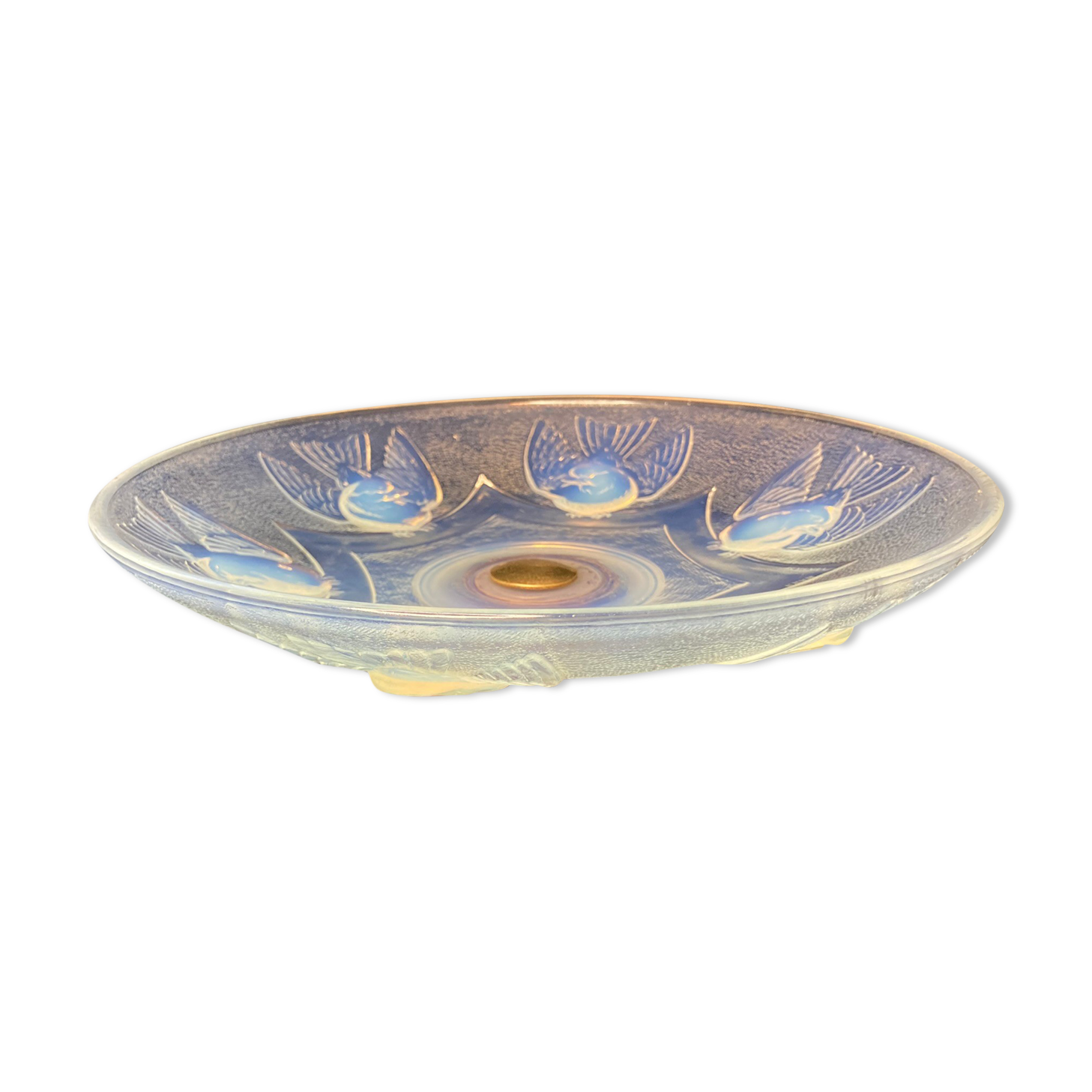 Art Deco bird bowl in opalescent glass, signed circa 1930