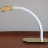 Vintage inscribed leather and gold-plated brass table lamp, Italy 1970s