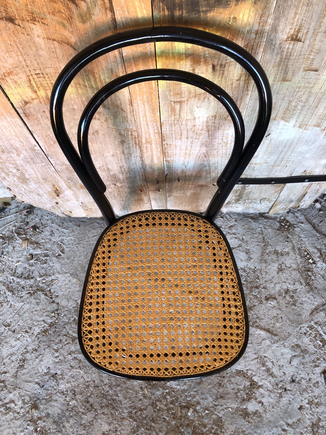 Bistrot wood & seat canned chair 70s vintage