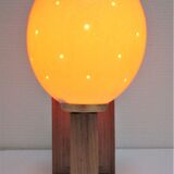 Ostrich egg wall lamp and vintage wood