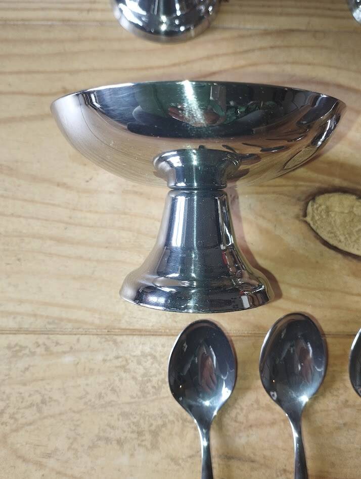 Vintage ice cream or dessert service in stainless steel