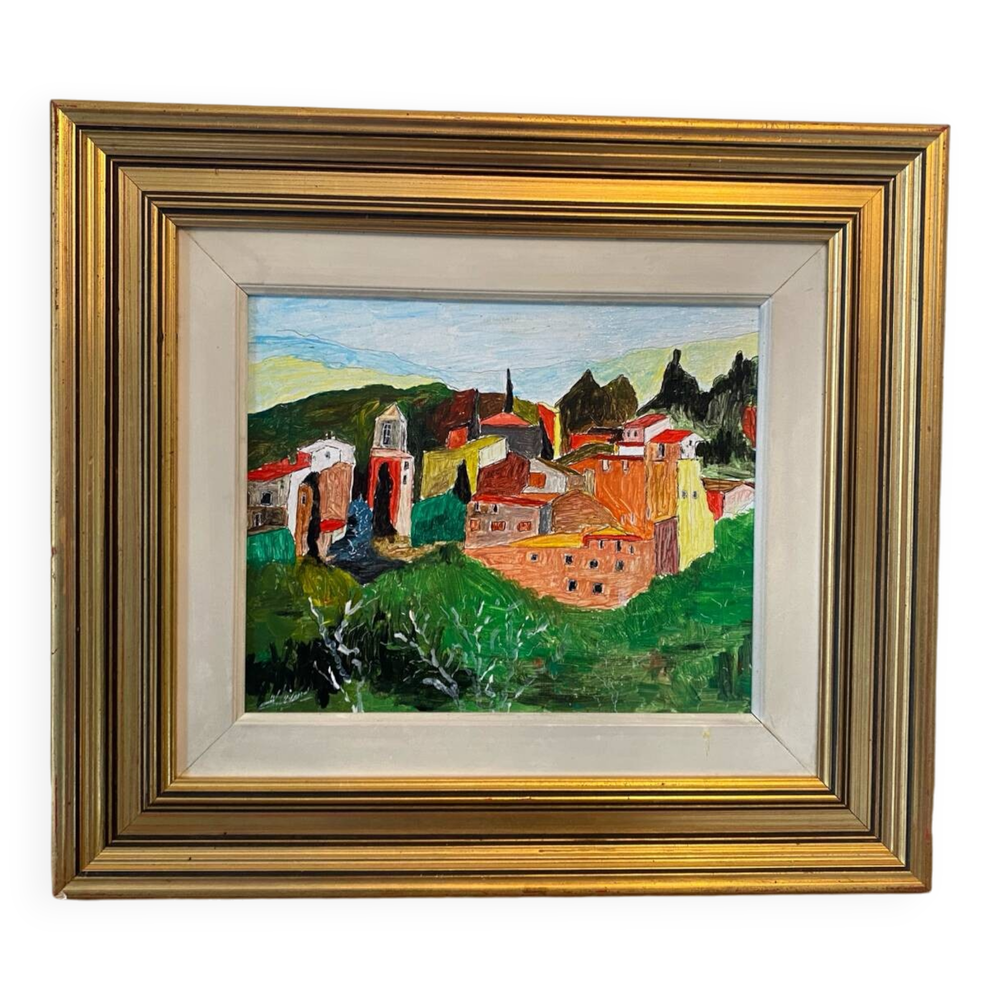 Signed village landscape