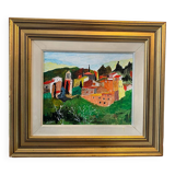 Signed village landscape