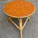 Table basse vintage ronde cuir rotin et bambou