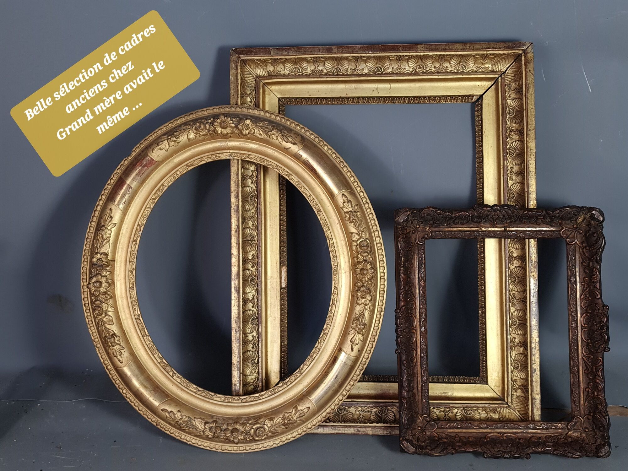 Old frame Montparnasse carved wood patinated 79x68 cm foliage 61x50.7 cm SB