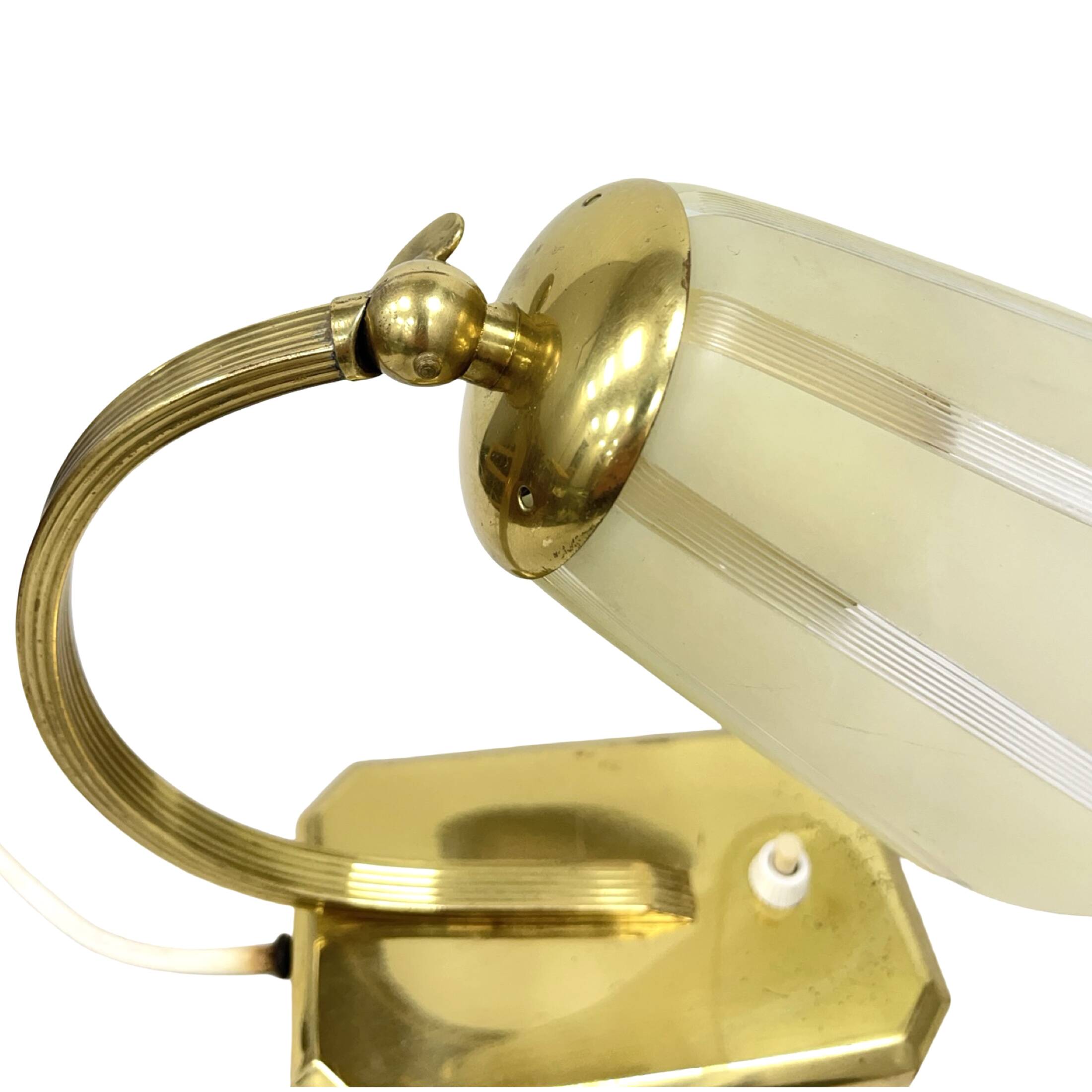 Art Déco/Modernist desk lamp, Germany, 1950s, brass and glass shade