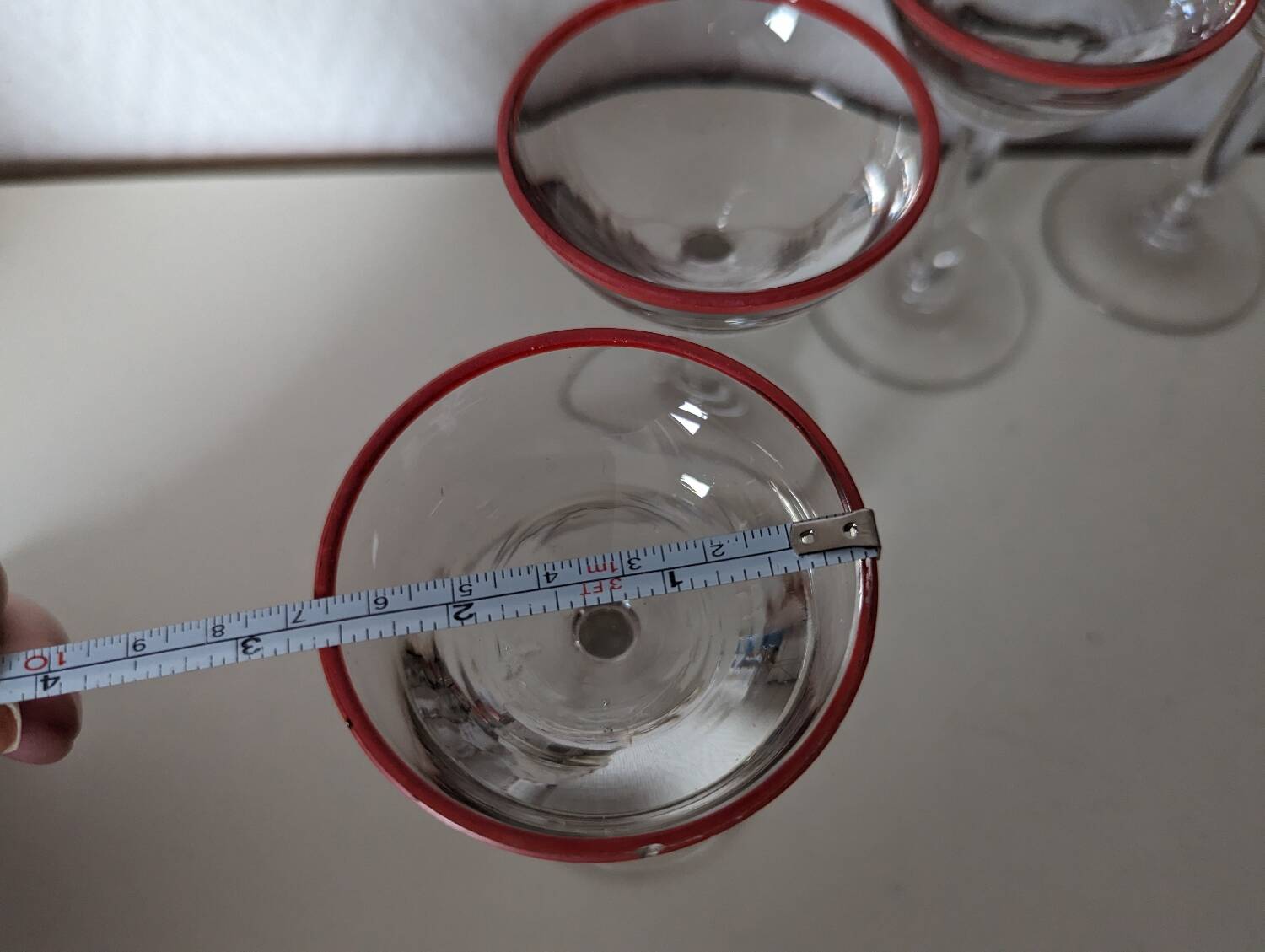 Bistro glass, thick bottom with red rim, 1950s