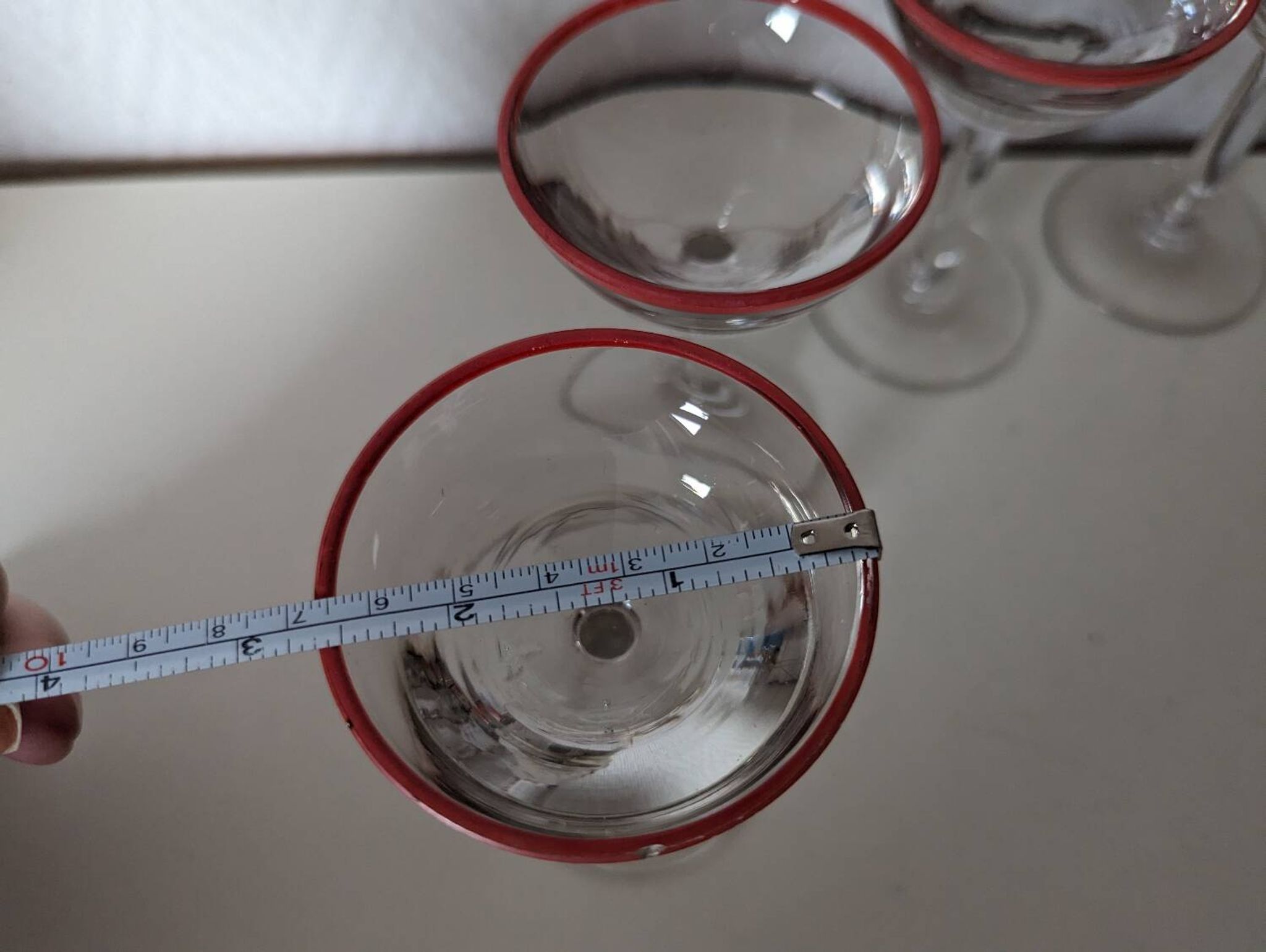 Bistro glass, thick bottom with red rim, 1950s
